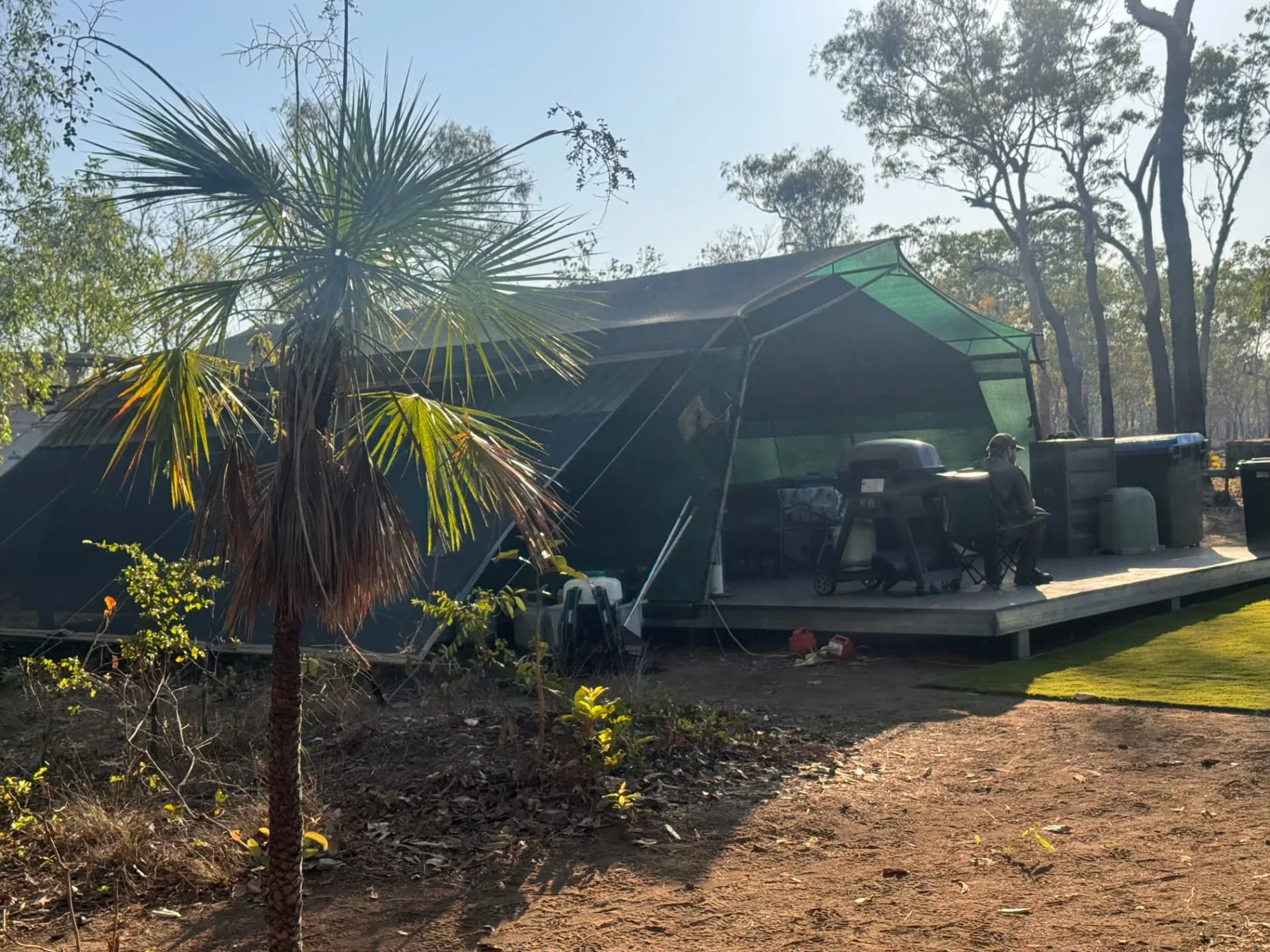 Mess tent and deck in the morning